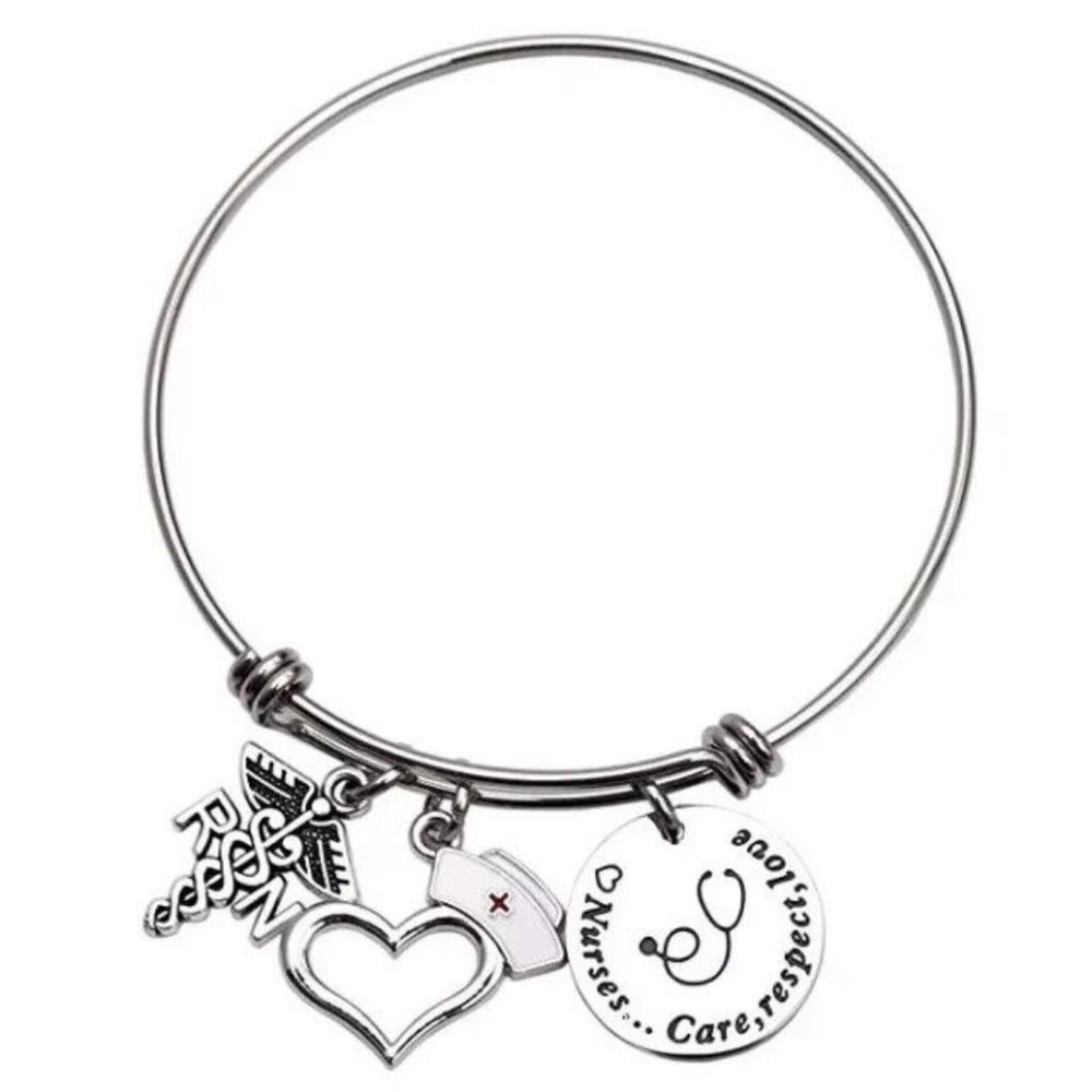 Nurse R.N Gift Jewelry Charm Bracelet Inspirational Quote Care Love Box